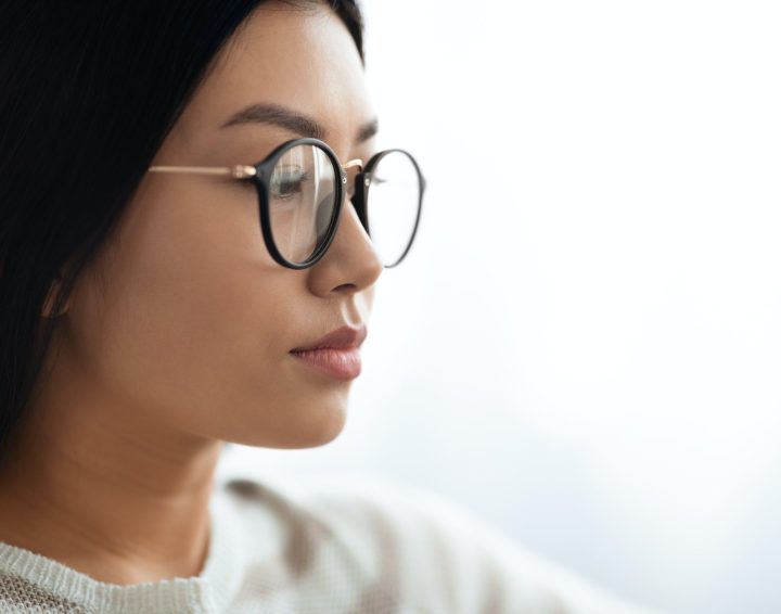 Closeup Portrait Of Young Beautiful Asian Woman In Eyeglasses